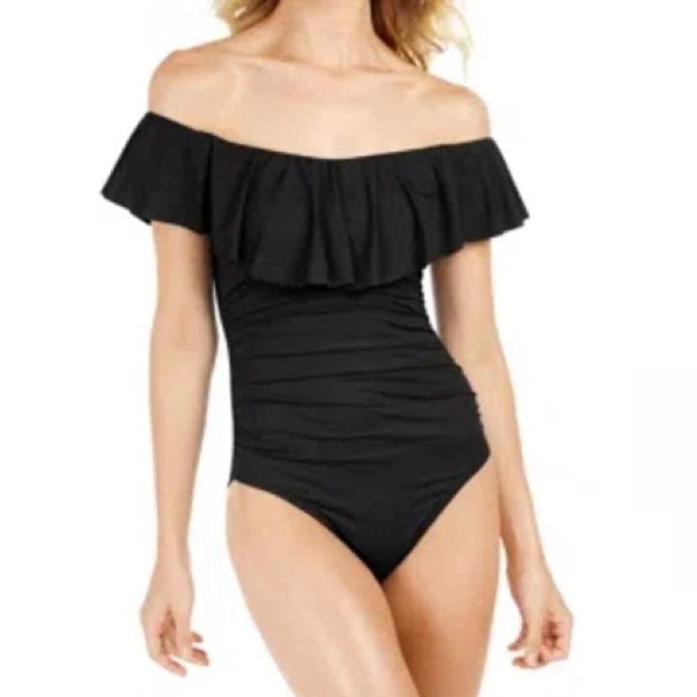 La Blanca Island Goddess Off-The-Shoulder Tummy-Control One-Piece Swimsuit